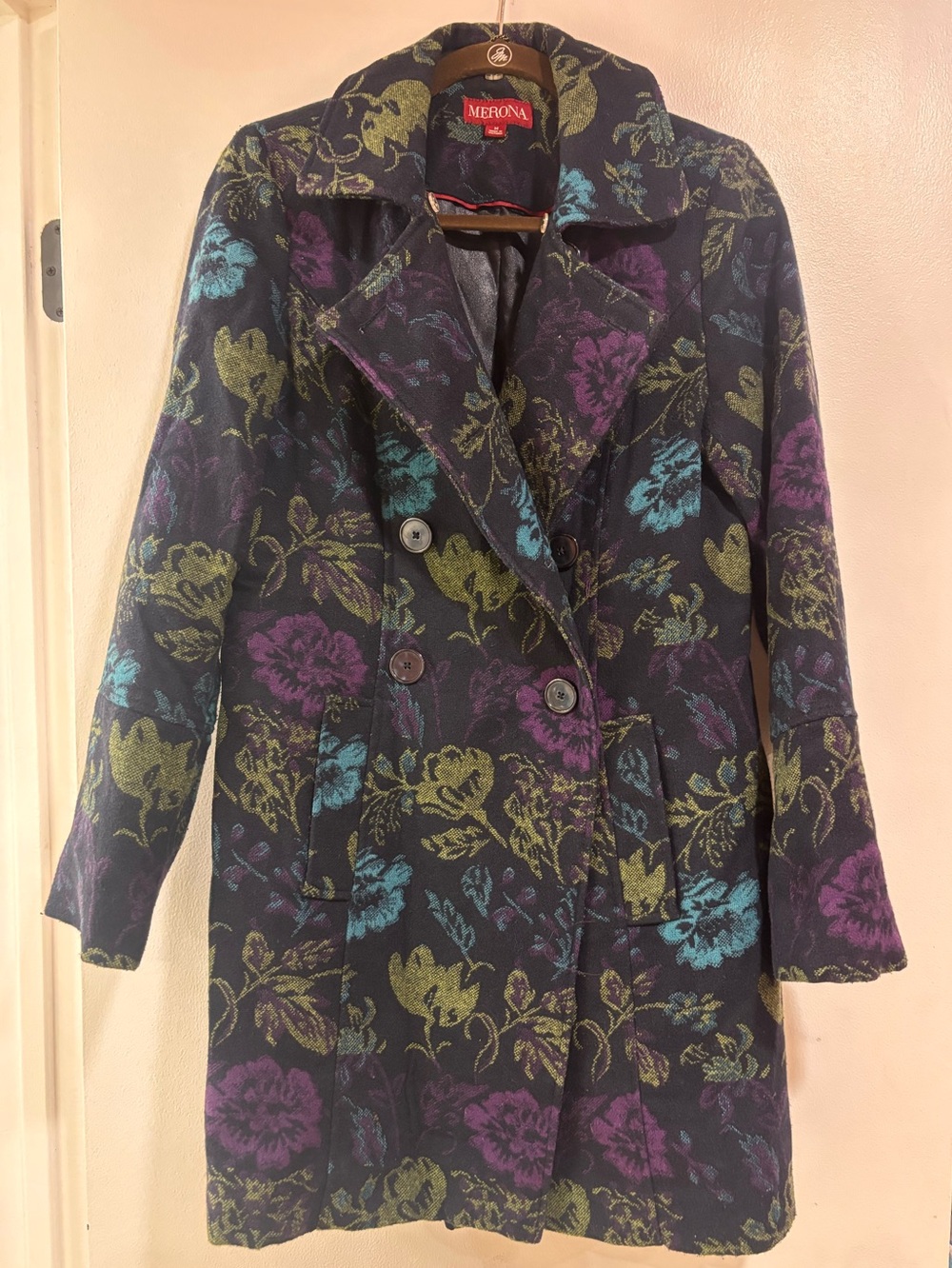 Merona Women's Floral Navy Double-Breasted Coat